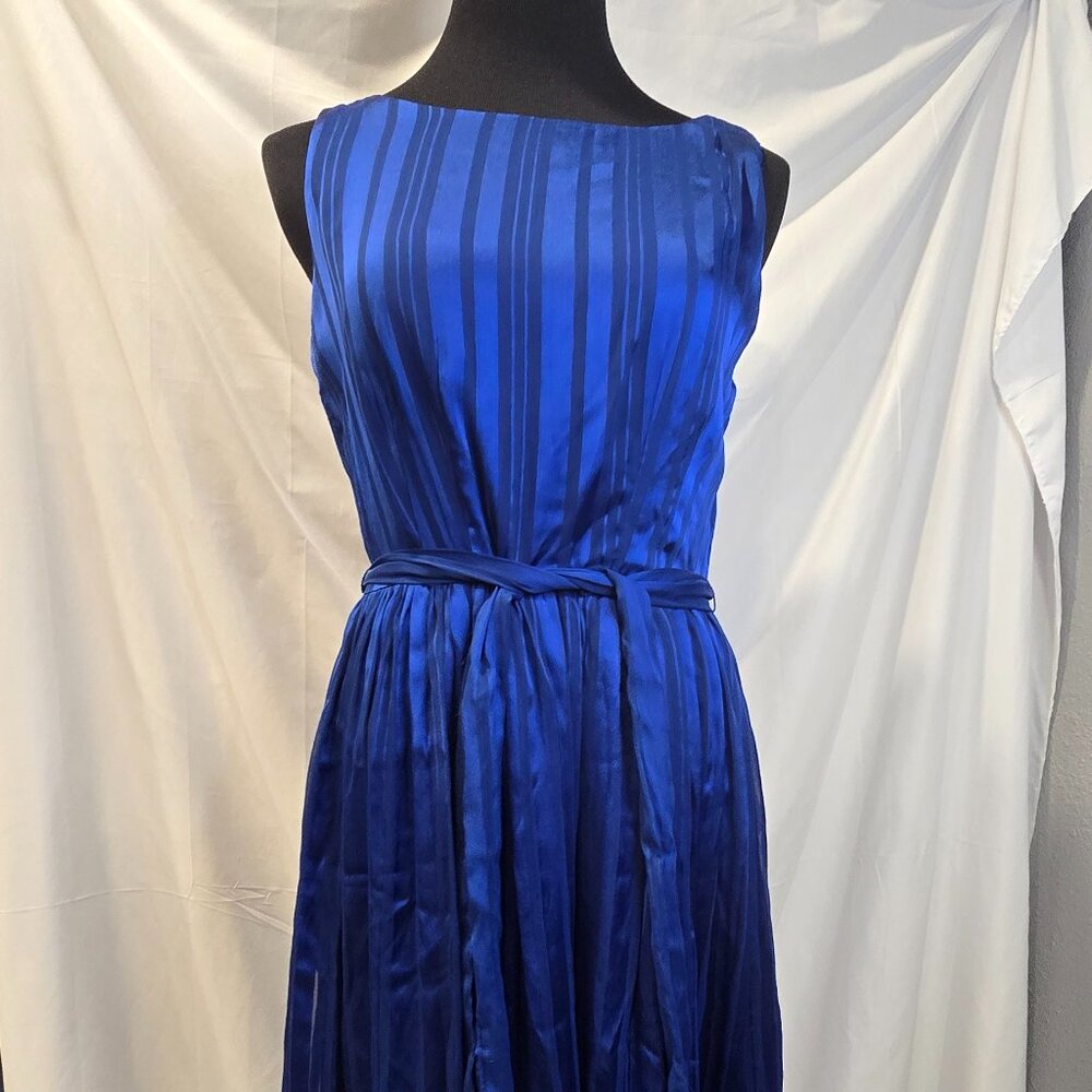 Luxie By Carmen Marc Valvo Blue Dress Size 8 Pockets Matching Belt Lined Zip